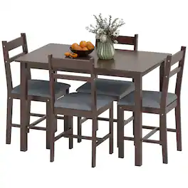 Homcom - Solid Wood Dining Table Set for 4 - Walnut and gray
