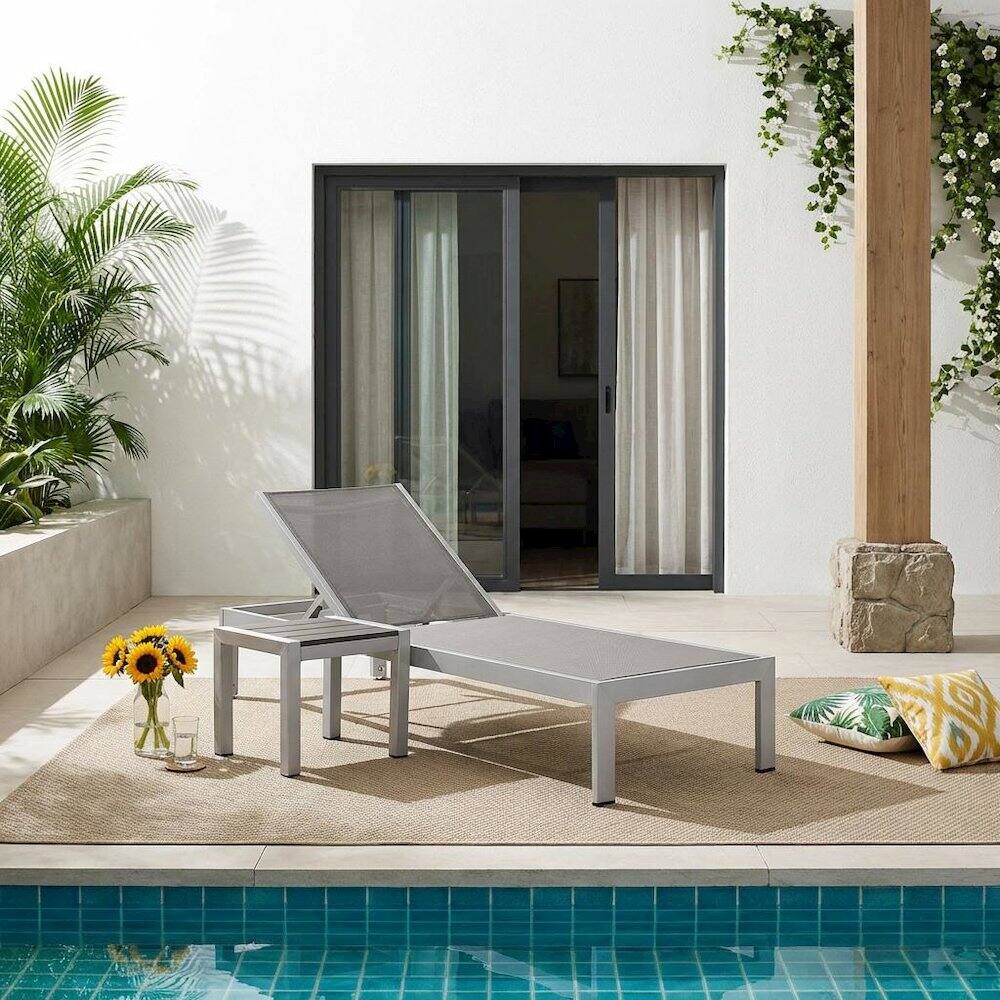 Angle. Outdoor Escape - Aluminum Outdoor Lounge Set With Cushioned Seats And Backrests - Gray.