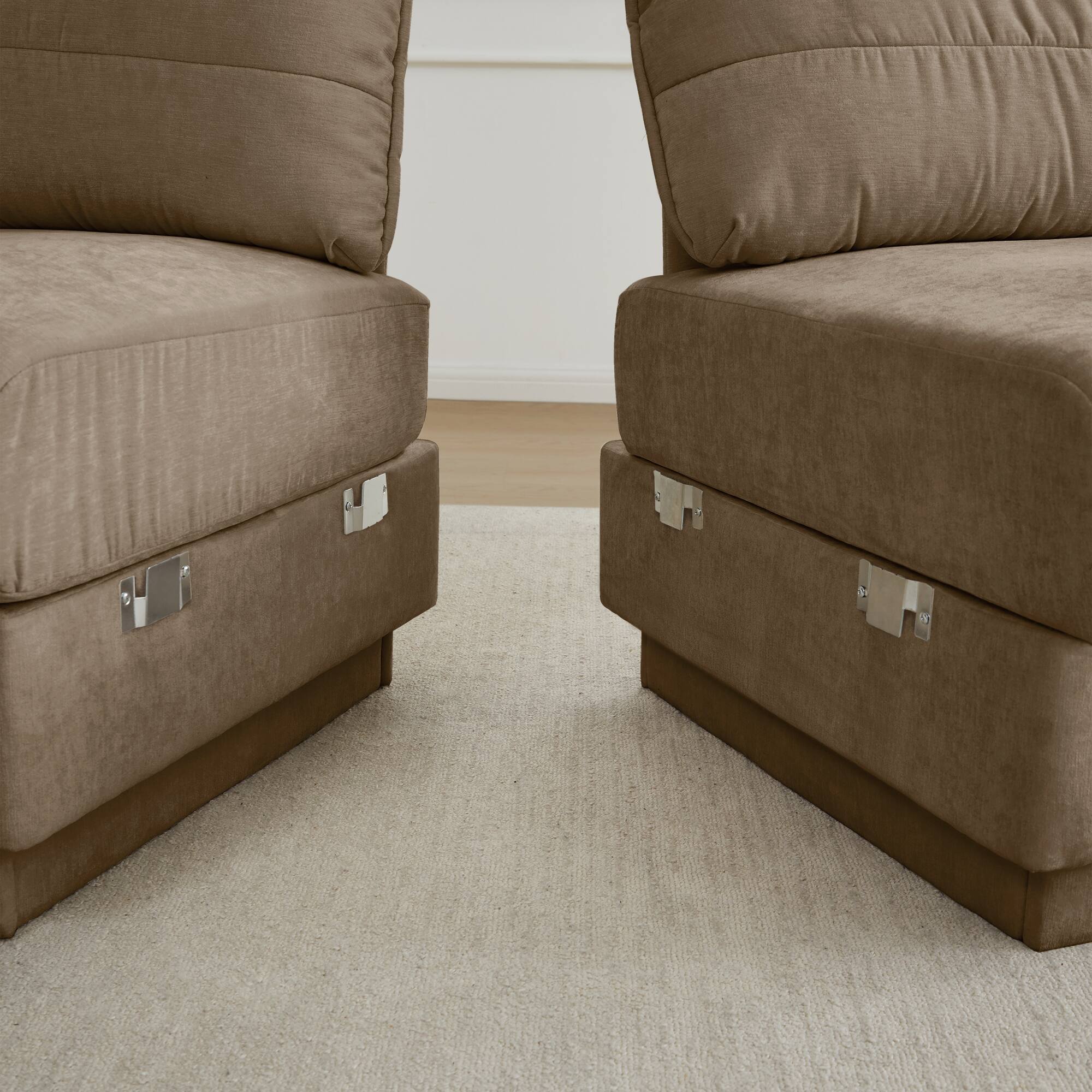 Alt View 2. LOVMOR - 105 inch Chenille Couch L Shaped Deep Seat Storage Ottoman Anti Slip For Living Room Apartment Lounge Plush TV - Light Coffee.