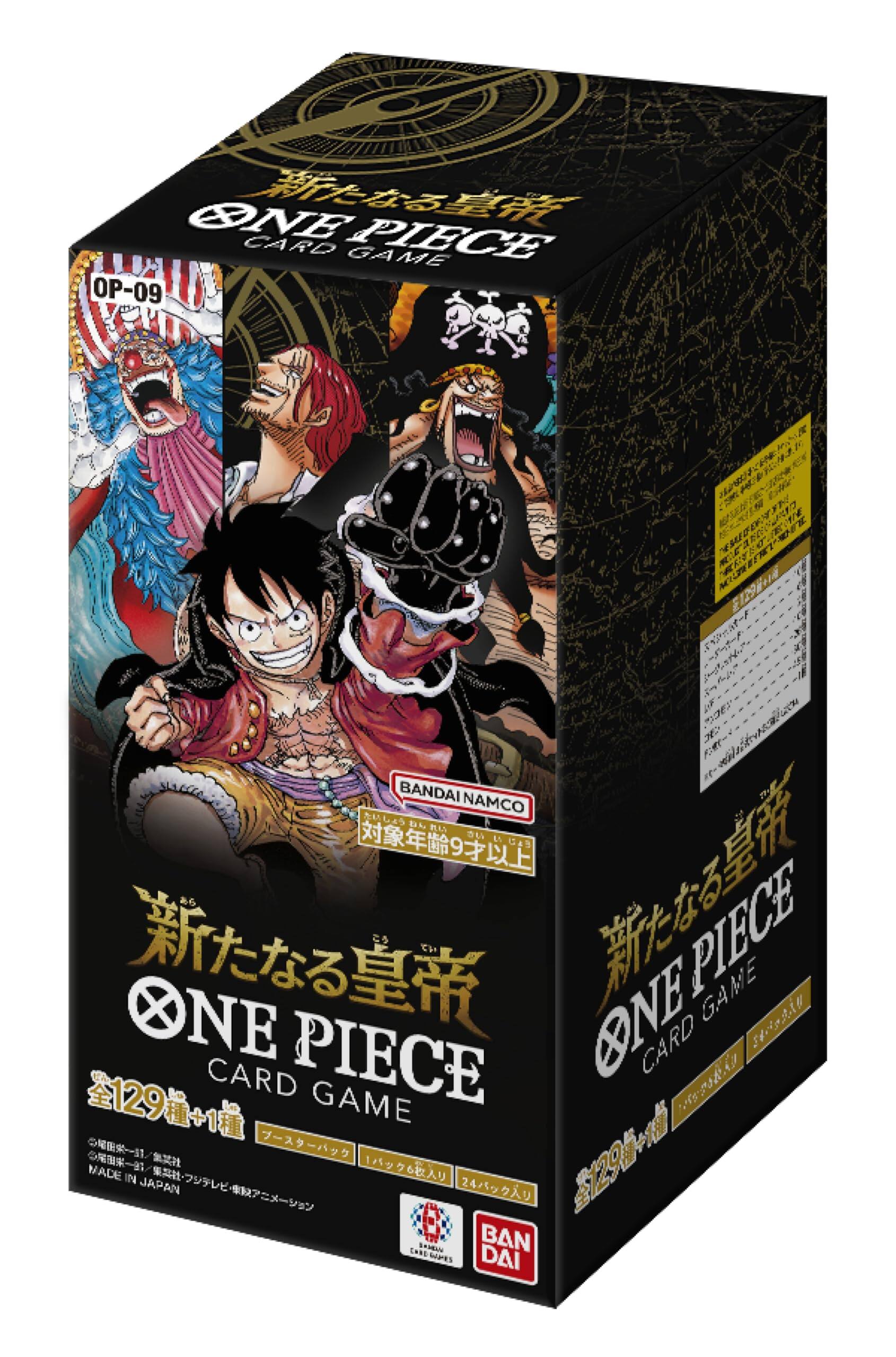 ONE PIECE CARD GAME  
OP-09  
129+1 CARD PIECE GAME  
BANDAI NAMCO  
MADE IN JAPAN
