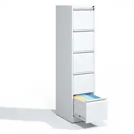 Loheer - 5 Drawer Metal Vertical File Cabinet with Lock for A4 Legal Letter Size Home Office Steel Storage