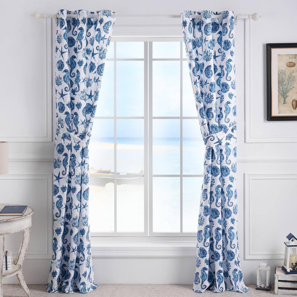 Angle. Greenland Home Fashions - Greenland Home Fashions Pebble Beach Window Panel Pair - 42x84" Blue - Blue.