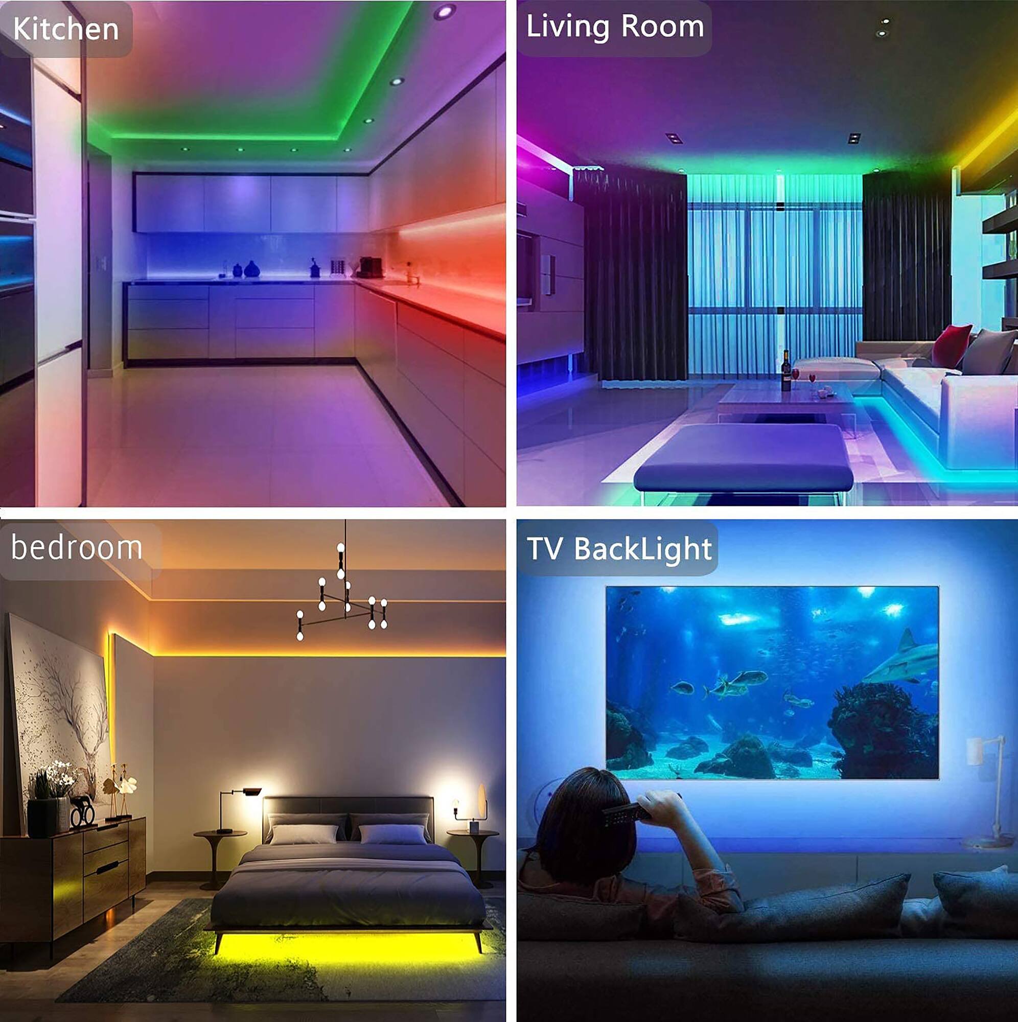 Alt View 1. QFX - 15' Multicolor sound activated LED Light Strip - White.