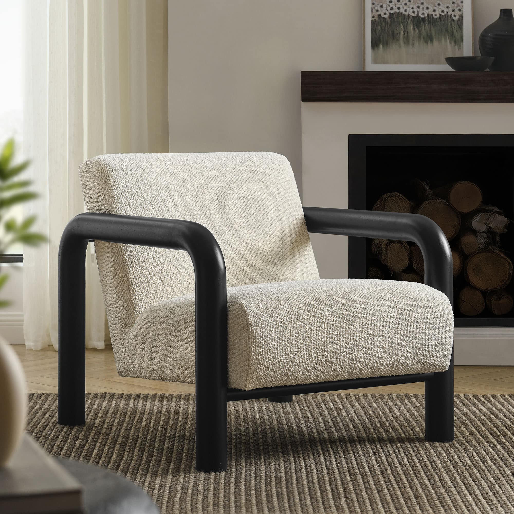 Sereno Boucle Accent Chair by Modway - Cream Black