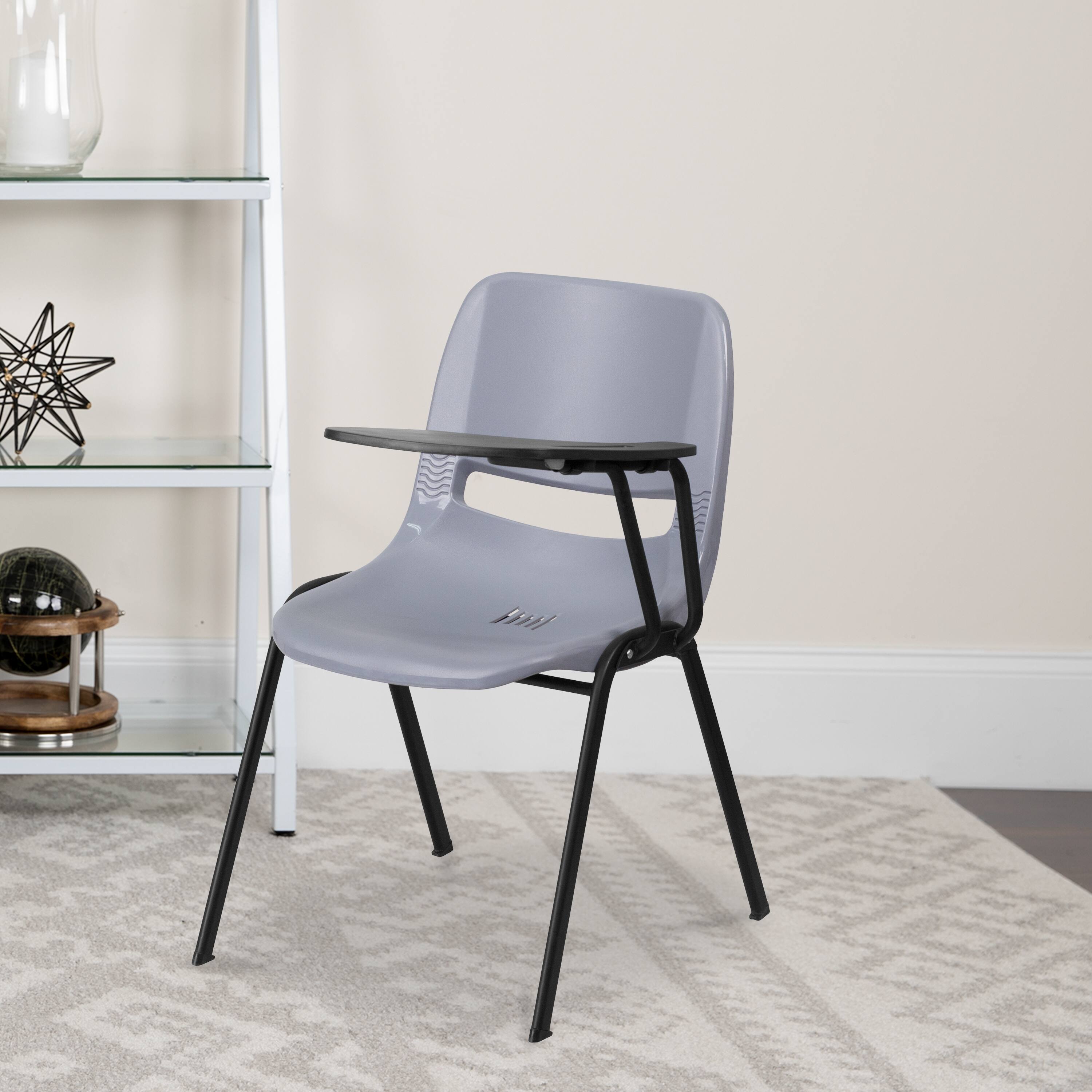 Alt View 1. Emma + Oliver - Ergonomic Shell Chair with Left Handed Flip-Up Tablet - Tablet Arm Desk - Gray.