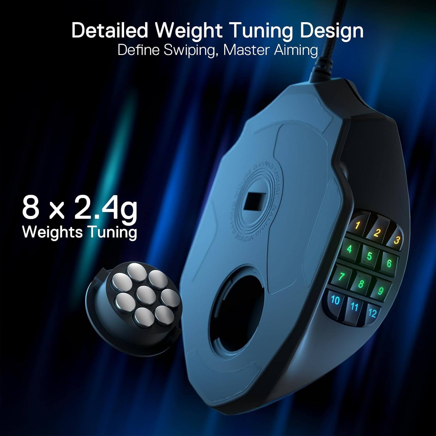 Detailed Weight Tuning Design  
Define Swiping, Master Aiming  

8 x 2.4g Weights Tuning  

NDMOUSE Pn BAMING 1 2 3 4 5 6 7 8 9 10 11 12