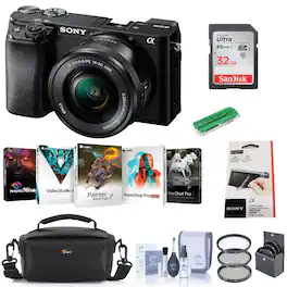 Bundle - Sony - Alpha a6100 Mirrorless Digital Camera with 16-50mm Lens - With Camera Case, 32GB SDHC Card, 40.5mm Filter