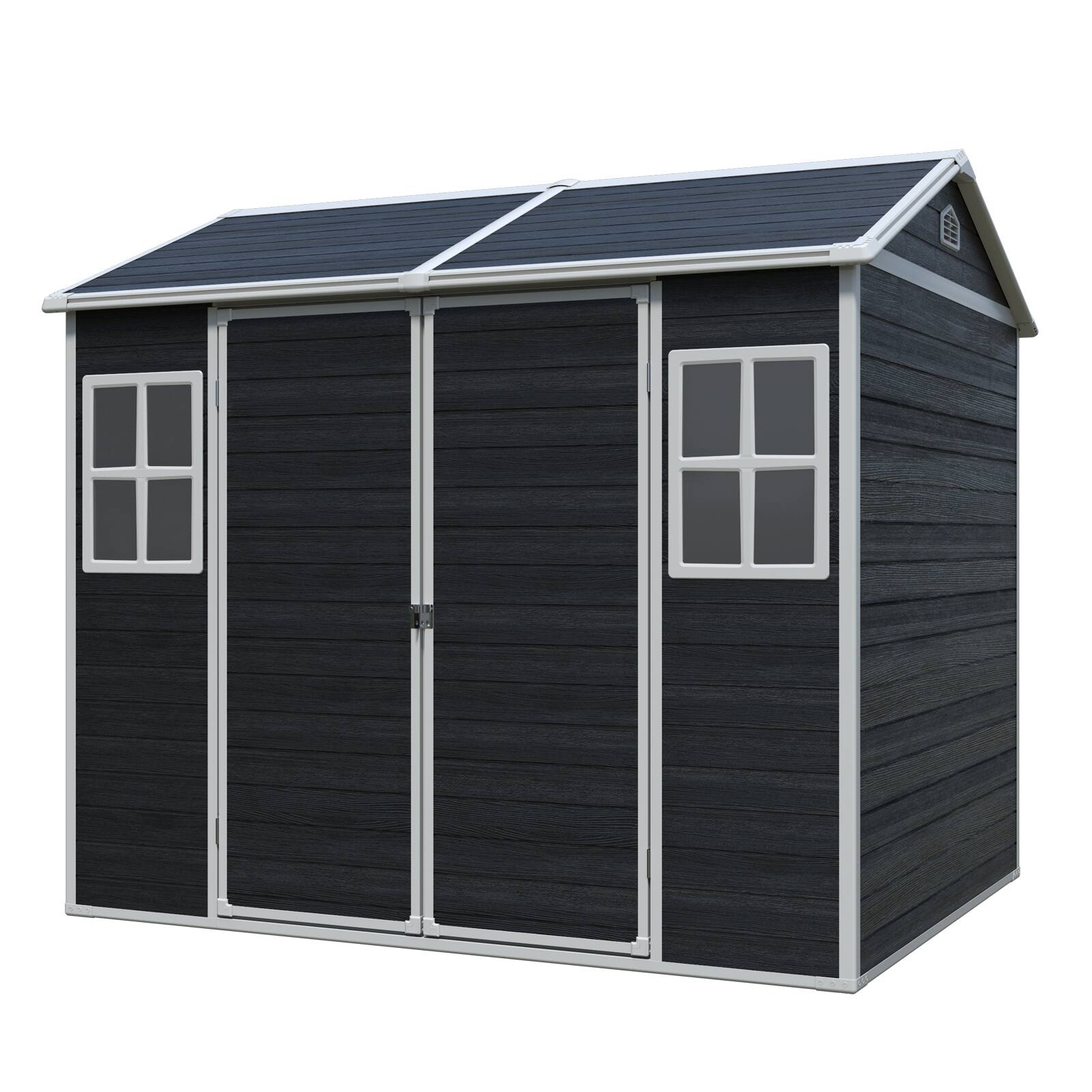 Alt View 2. Loheer - Loheer 8x6 Resin Outdoor Storage Shed Waterproof Garden Tool Shed with Floor Windows and Lockable Door Black.