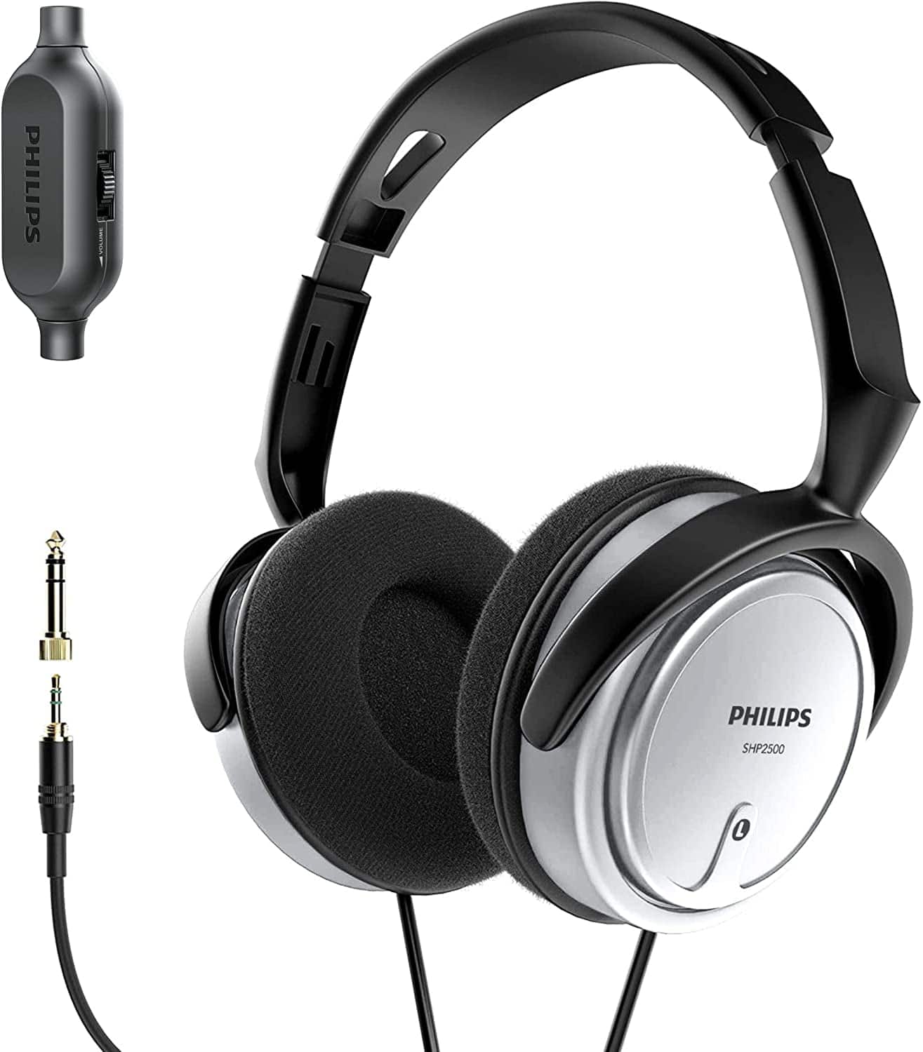 Philips - Over-Ear Wired Stereo Headphones with 6.3mm (1/4") Add On Adapter - Silver