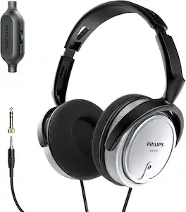 Philips - Over-Ear Wired Stereo Headphones with 6.3mm (1/4") Add On Adapter - Silver