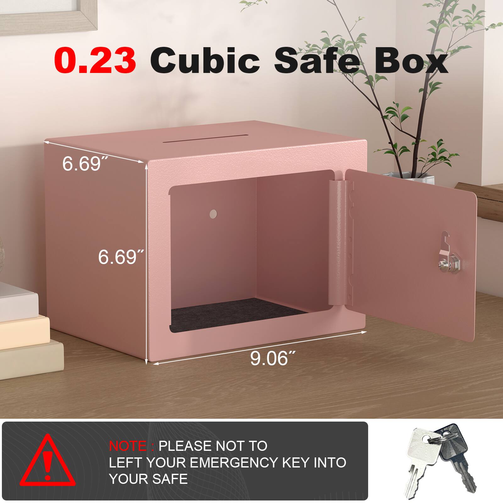 0.23 Cubic Safe Box

6.69" x 6.69" x 9.06"

NOTE: PLEASE NOT TO LEFT YOUR EMERGENCY KEY INTO YOUR SAFE