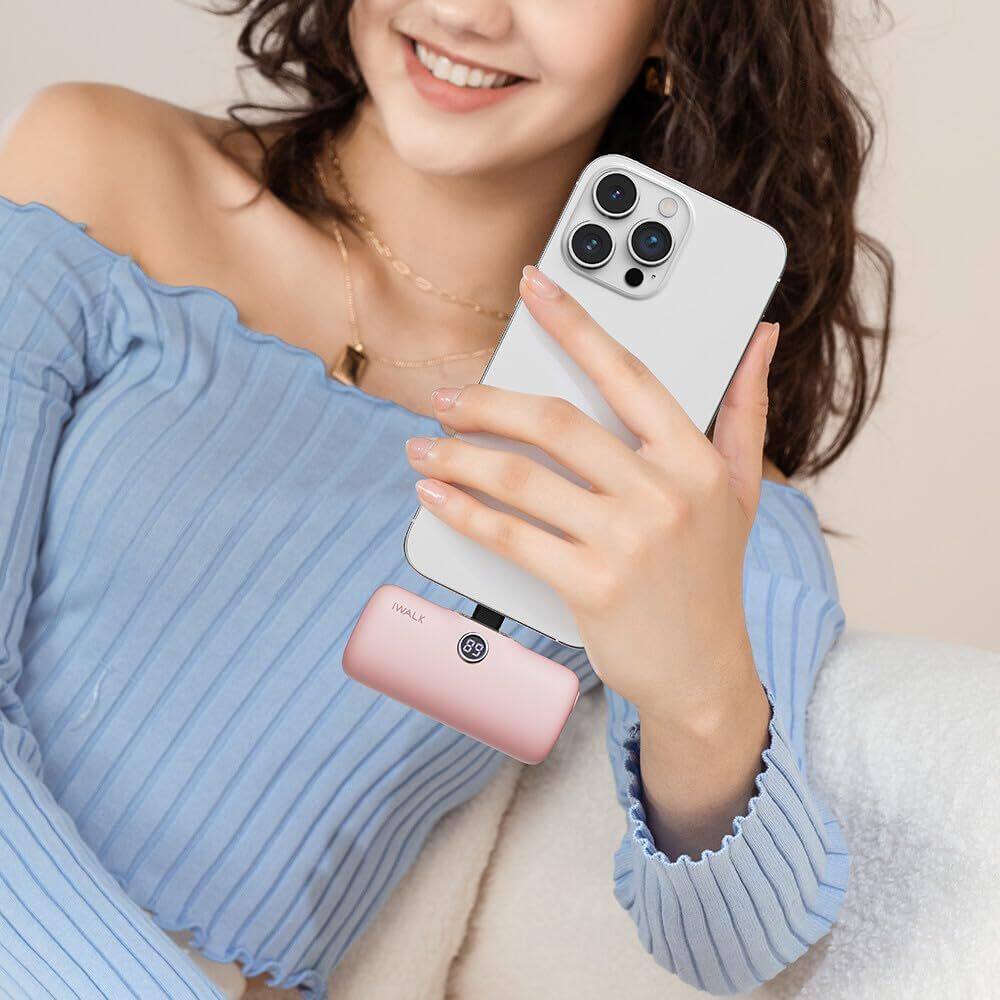 Alt View 1. iWalk - iWALK 4800mAh Portable Charger 20W  with LED Display Power Bank Small Fast Charging Battery Pack - Pink.