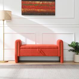 Ropilly - Modern Teddy Storage Bench with Arms, Upholstered Bed End Ottoman for Bedroom and Entryway - Orange