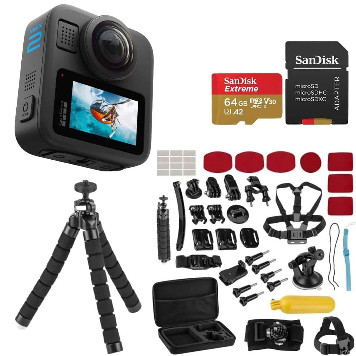 Bundle - GoPro - MAX 2 8K 360 Action Camera, with 47 Piece Accessory Kit and 128GB Card
