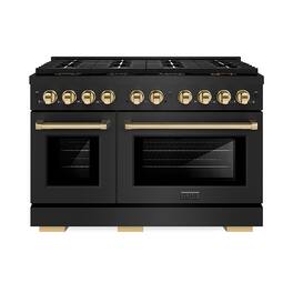 ZLINE - Autograph 48 in. Black Stainless Paramount Gas Range with 8 DuoPro Burners & Gold Accents (PSGRBZ-48-G) - Black Stainless Steel