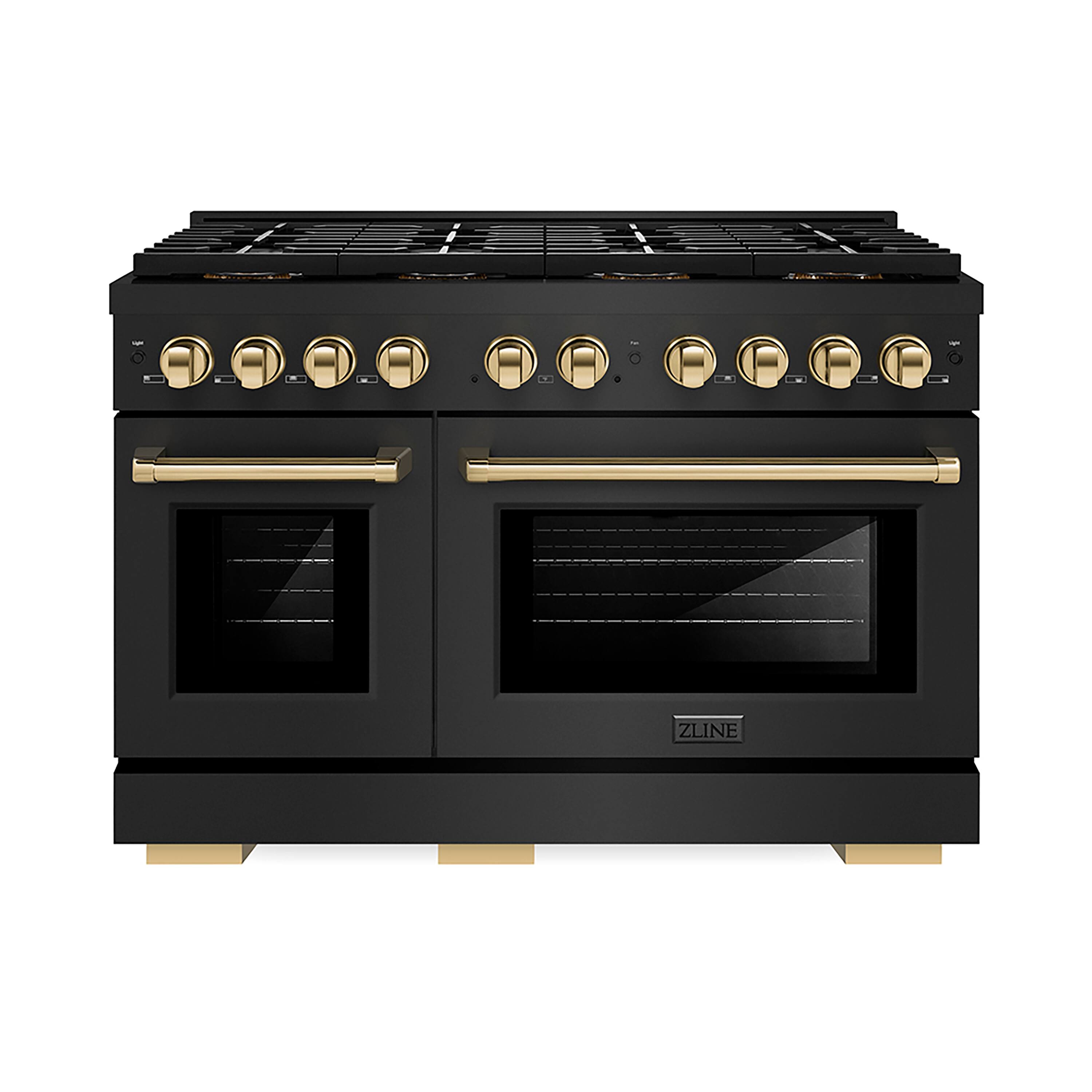 Front. ZLINE - ZLINE Autograph 48 in. Black Stainless Paramount Gas Range with 8 DuoPro Burners & Gold Accents (PSGRBZ-48-G) - Black Stainless Steel.