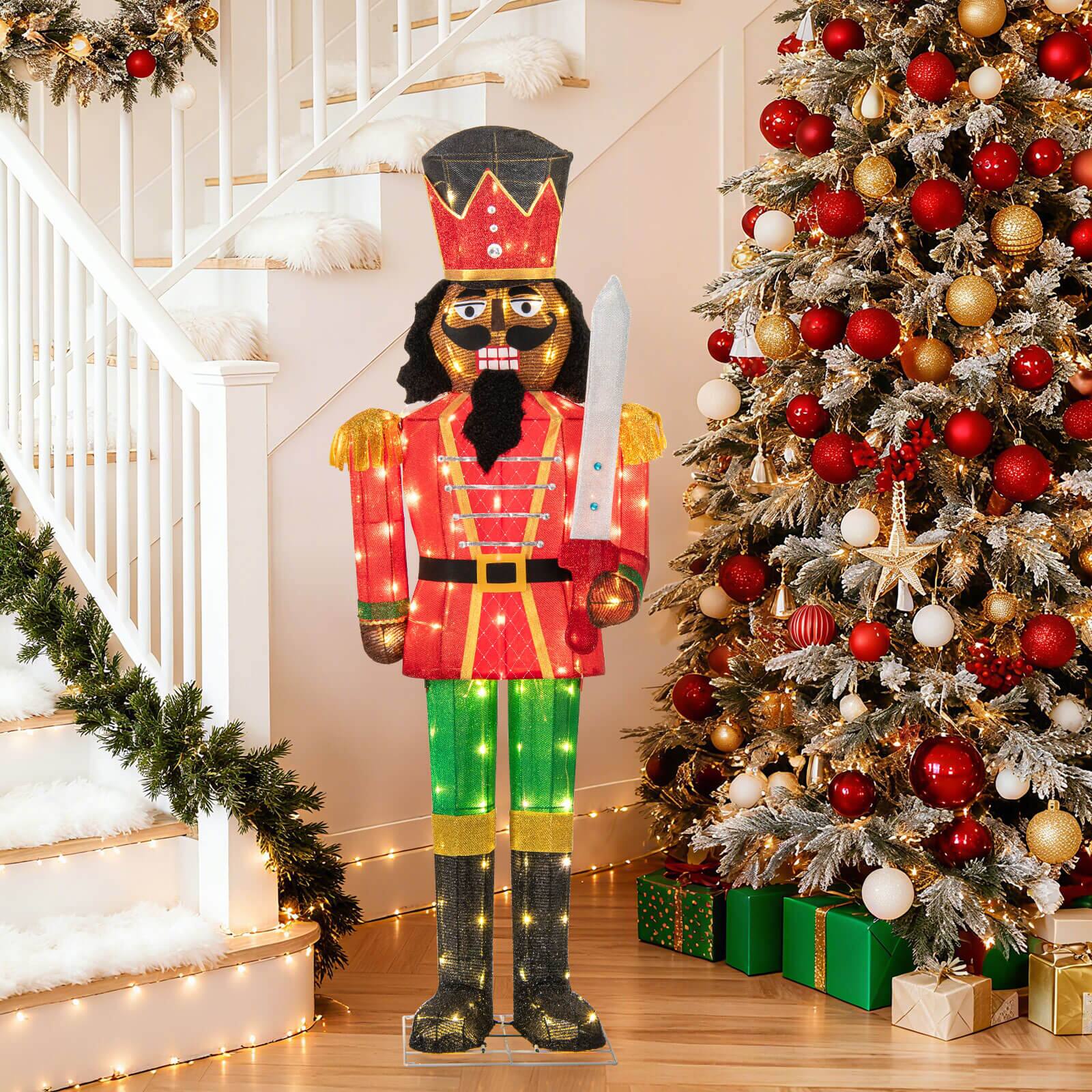 Alt View 1. Costway - Costway 2 PCS 5 FT Lighted Christmas Nutcracker with Glitter Sword, 100 Lights for Outdoor - Multicolor.