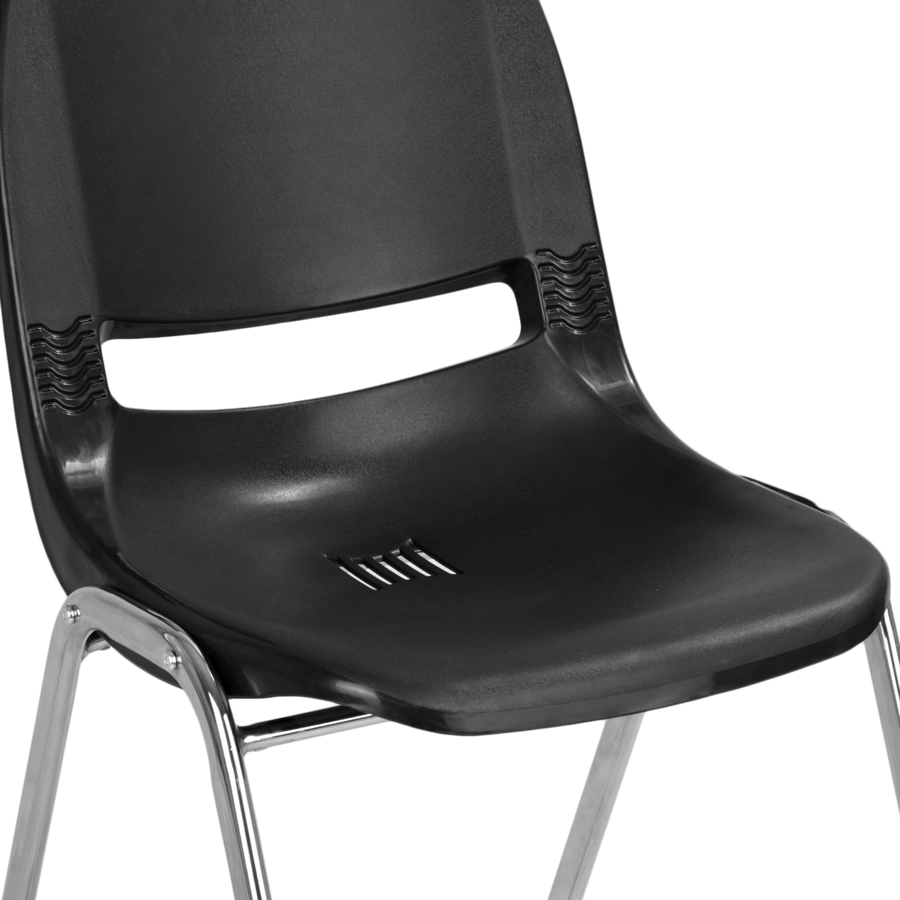 Alt View 10. Emma + Oliver - Ergonomic Shell Stack Chair - 16" Seat Daycare Home School - Black Plastic/Chrome Frame.
