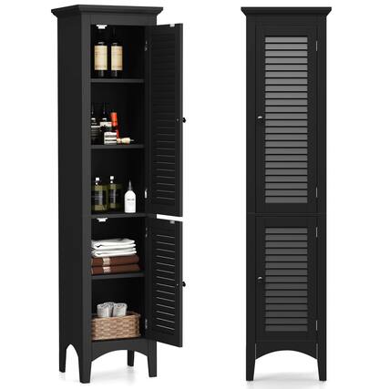 Front. Costway - Costway 63" Tall Bathroom Cabinet with 2 Louvered Doors & Adjustable Shelf, Elevated Legs - Black.