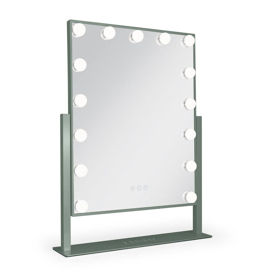 Front. Zadro - Zadro Hollywood Makeup Mirror - 18" x 21" - 15 LED Light Bulbs with Dimmable Brightness - Dark Green.