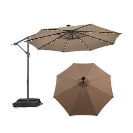 Kadyn - 10 Feet Cantilever Umbrella with 32 LED Lights and Solar Panel Batteries-Tan, Patio Offset Umbrella with Tilt Adjustment