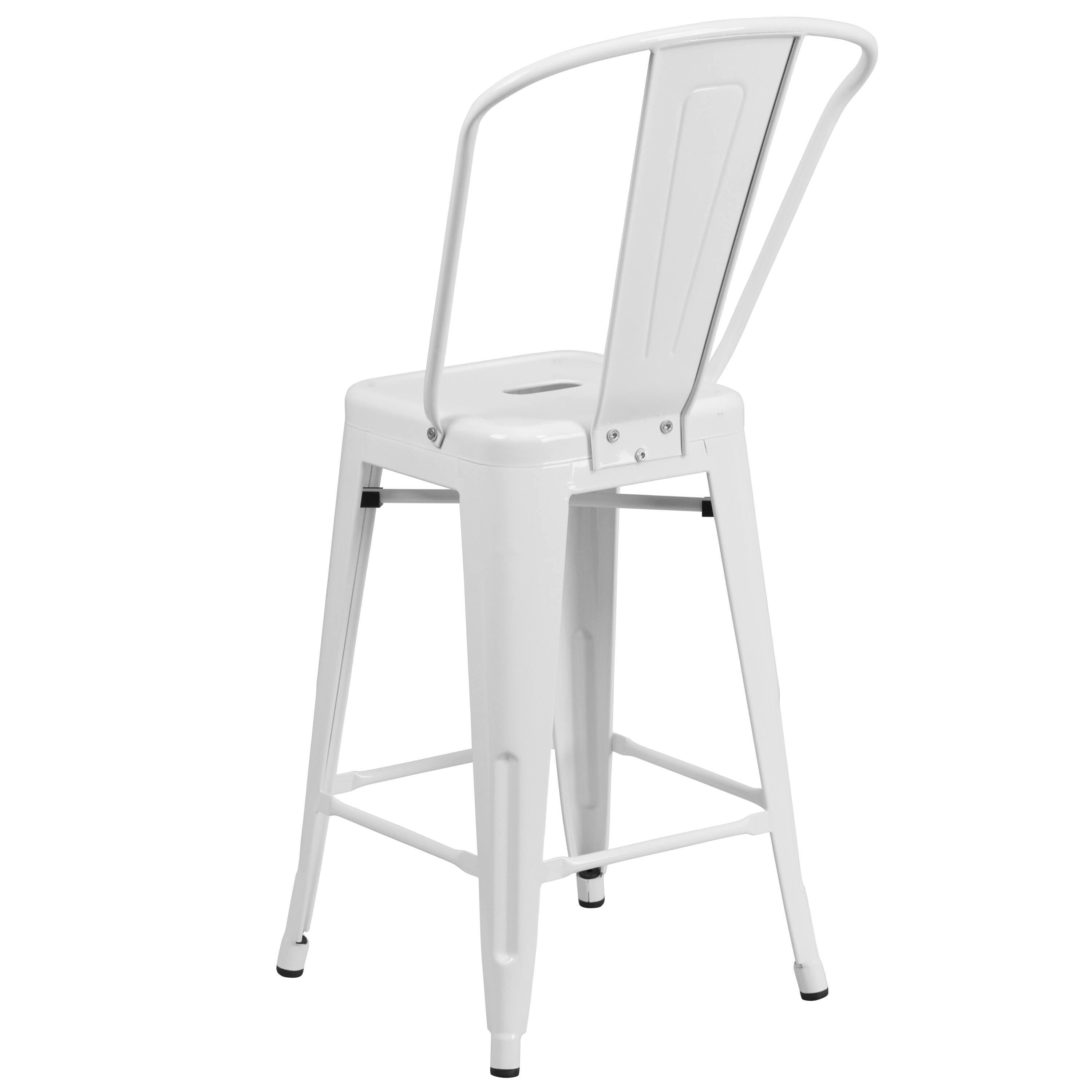 Alt View 5. Emma + Oliver - Commercial Grade 24"H Colorful Metal Indoor-Outdoor Counter Stool with Back - White.