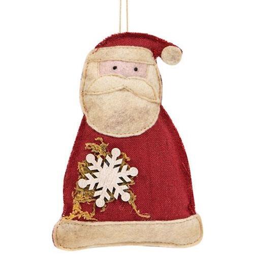 Front. BreeBe - Fabric Santa with Snowflake Ornament - Red.