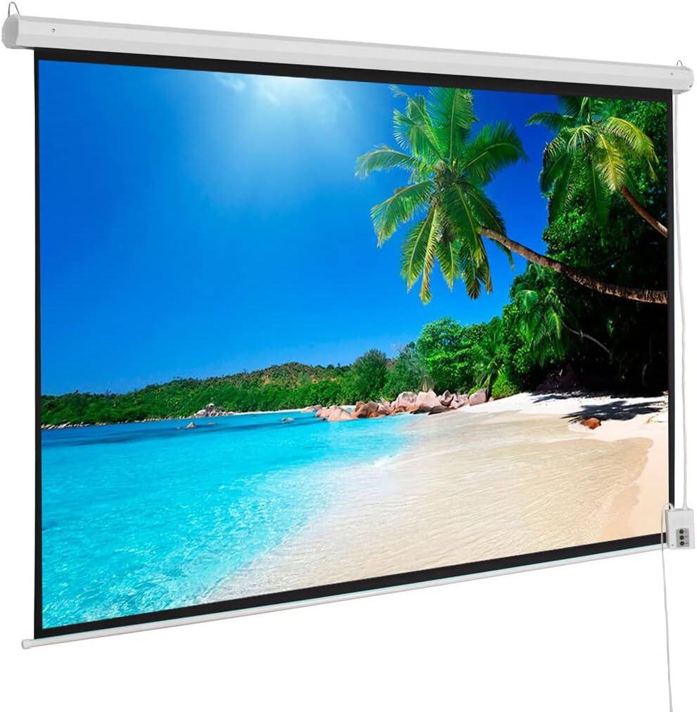 Alt View 1. Winado - 92 inch 16:9 Electric Motorized Projector Screen Projection w/Remote Control HD Screen for Home Theater Office Classroom - Matte White.