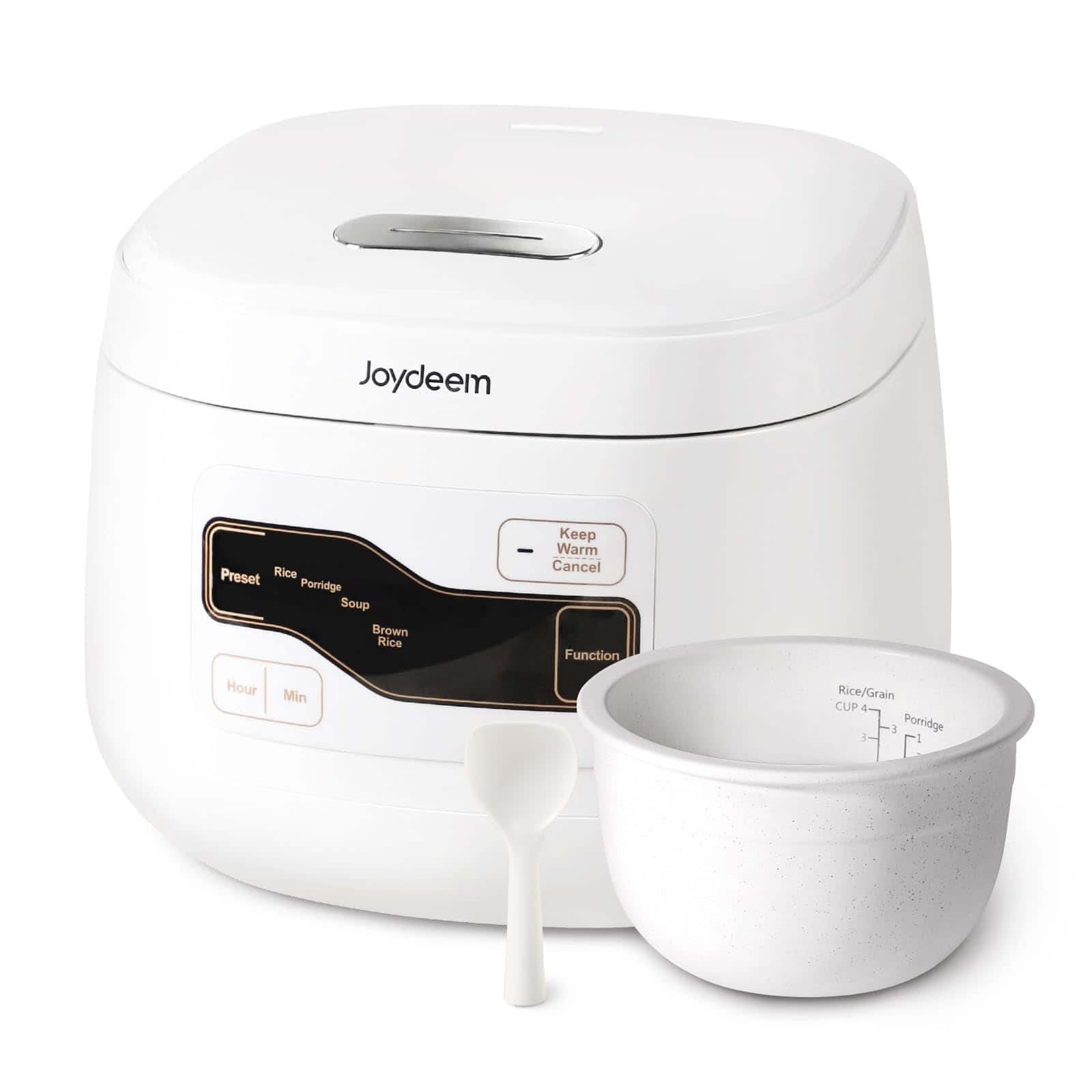 JOYDEEM - Ceramic Rice Cooker FD20S-W, 4 Cups Uncooked Rice Cookers with Pure Ceramic Inner Pot, 24h Dealy Start, 2L - White