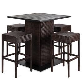 Best Choice Products - 5-Piece Patio Wicker Bar Set w/ Built-In Bottle Opener, Hidden Storage Shelf, 4 Stools - Brown