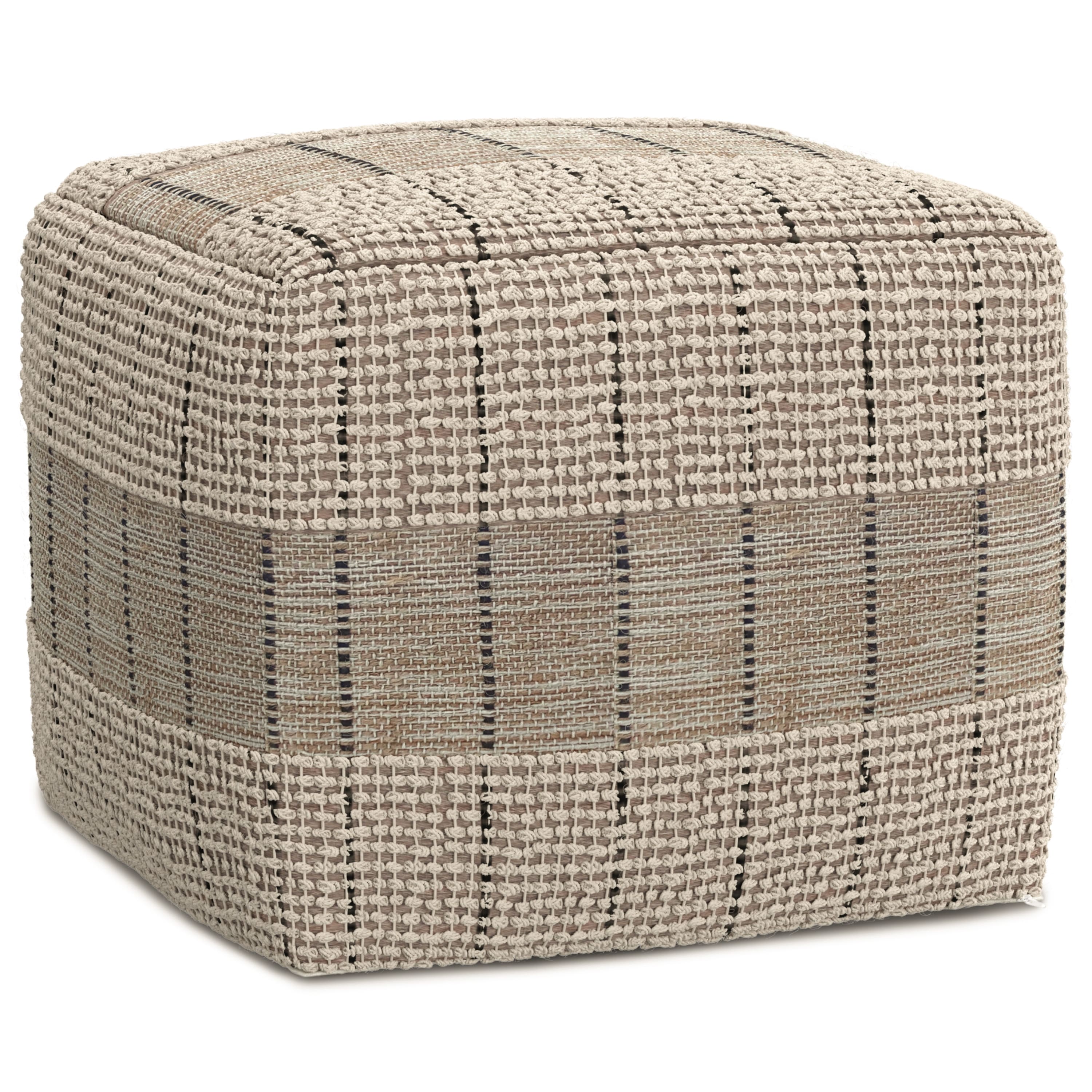 Simpli Home - Elmer 18 inch Wide Square Pouf in Natural and Grey Handwoven Jute and Cotton - Natural/Grey