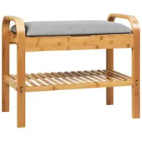 Costway - Shoe Rack Bench Bamboo W/Cushioned Seat&Storage Shelf Padded Seat Shoe Bench - Natural and Grey - Front_Zoom
