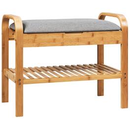 Costway - Shoe Rack Bench Bamboo W/Cushioned Seat&Storage Shelf Padded Seat Shoe Bench - Natural and Grey