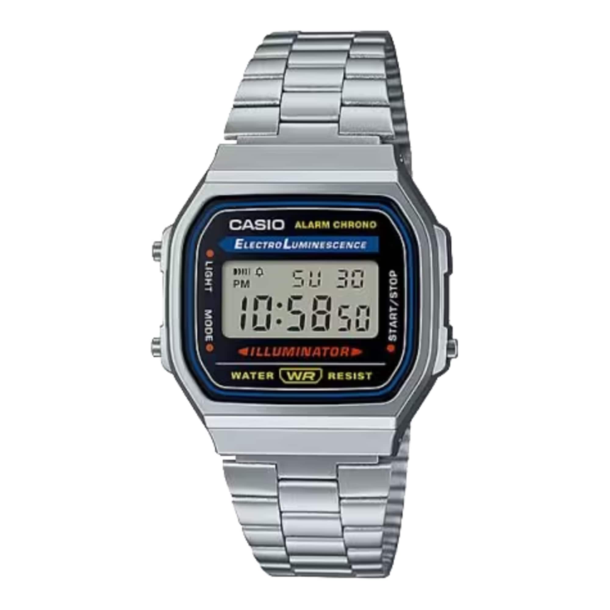 Casio - Vintage Digital Stainless Steel Bracelet Watch A-168WA-1Q - Silver