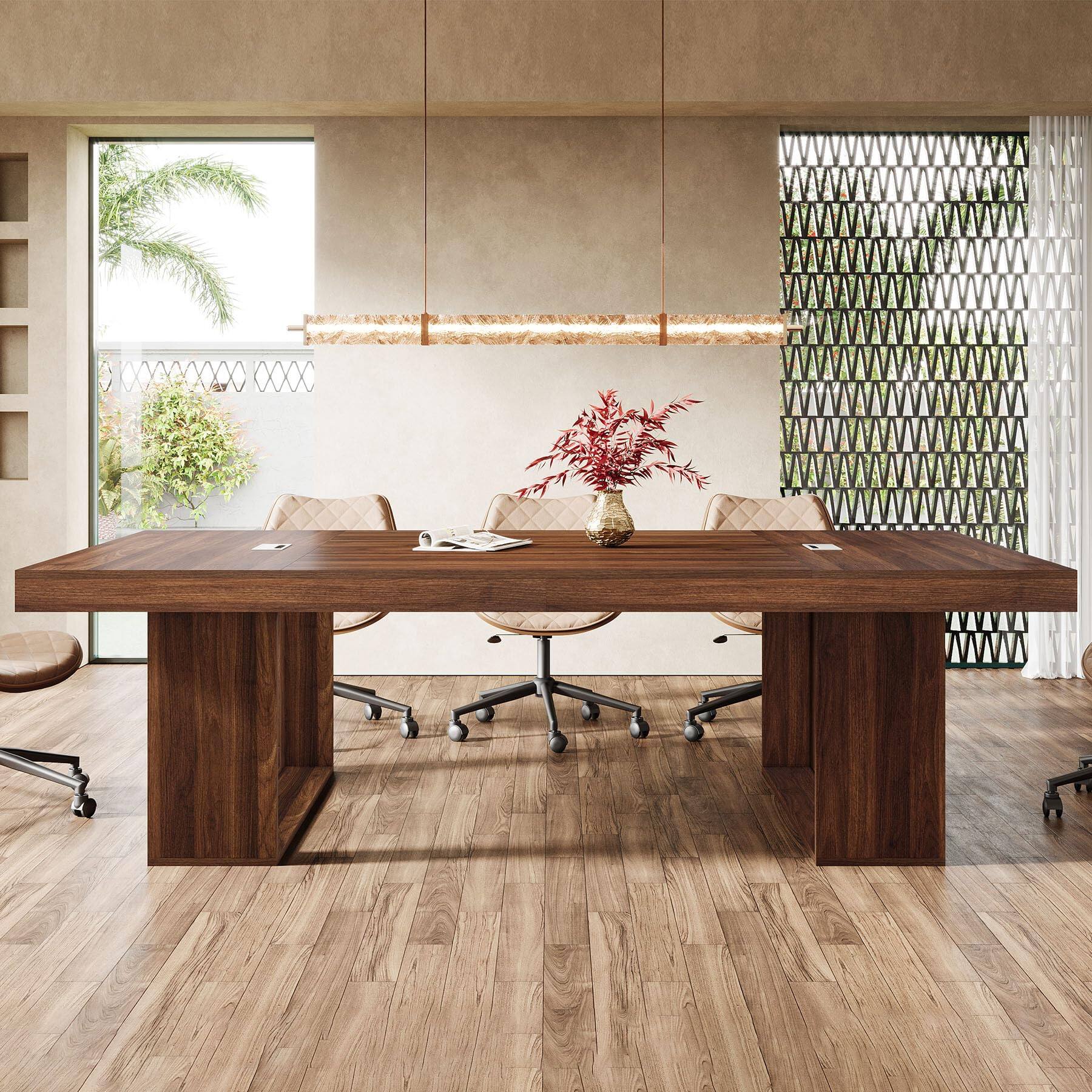 Alt View 2. Tribesigns - 94.5" Conference Table, Meeting Table with 2 Cable Management - Brown.