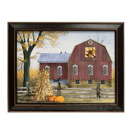 BreeBe - Autumn Leaf Quilt Block Barn Framed Print 16x12 - Multicolor