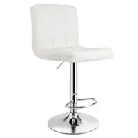 Costway Adjustable Armless Bar Stool Swivel Kitchen Counter Bar Chair PU Leather Mid Back - White - Front_Zoom