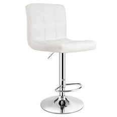 Front. Costway - Adjustable Armless Bar Stool Swivel Kitchen Counter Bar Chair PU Leather White Mid Back - White.