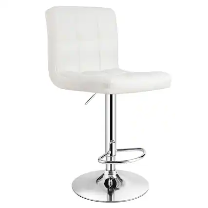 Front. Costway - Adjustable Armless Bar Stool Swivel Kitchen Counter Bar Chair PU Leather White Mid Back - White.