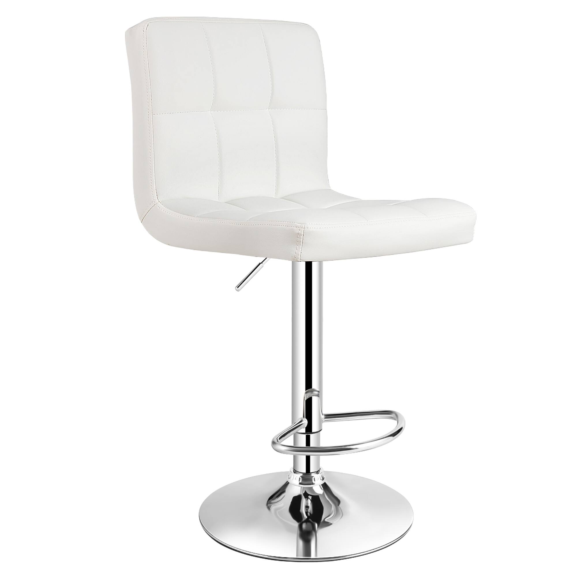 Costway - Adjustable Armless Bar Stool Swivel Kitchen Counter Bar Chair PU Leather Mid Back - White