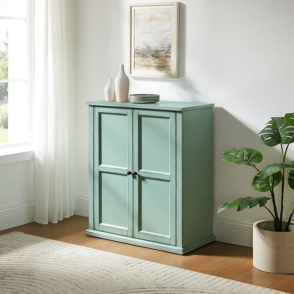 Alt View 7. Crosley Furniture - Holbrook Stackable Kitchen Storage Pantry - Distressed Seafoam Blue.