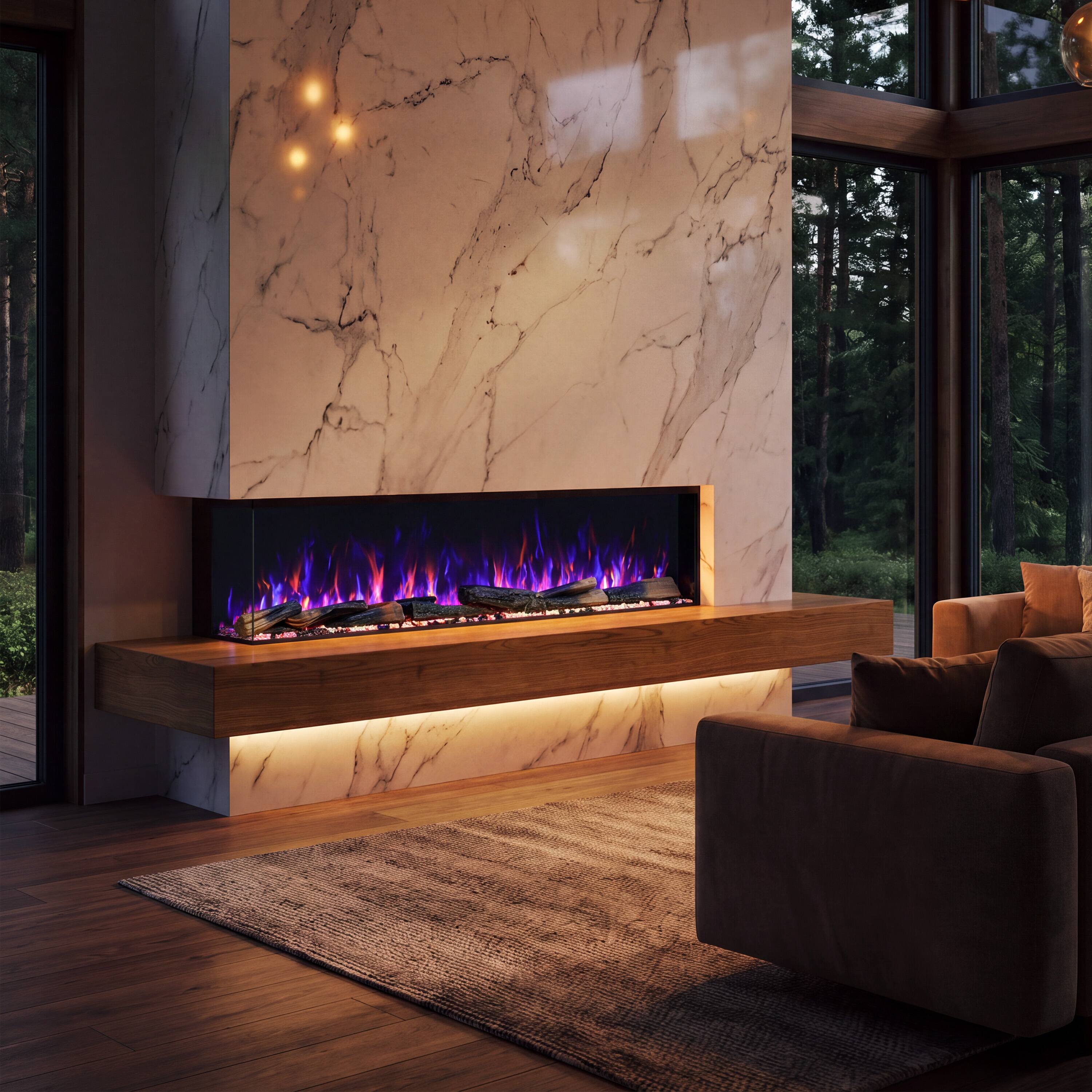 Alt View 3. Mondawe - 72" 3-Sided Smart Electric Fireplace w/ 14 Flame Colors, WiFi App and Smart Control - Black.