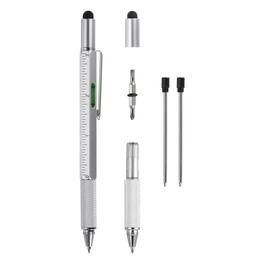 Unique Bargains - 6-in-1 Metal Multitool Tech Pen with Ballpoint, Ruler, Screwdriver, Stylus & Level Gauge - Silver