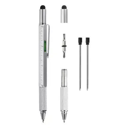 Front. Unique Bargains - 6-in-1 Metal Multitool Tech Pen with Ballpoint, Ruler, Screwdriver, Stylus & Level Gauge - Silver.