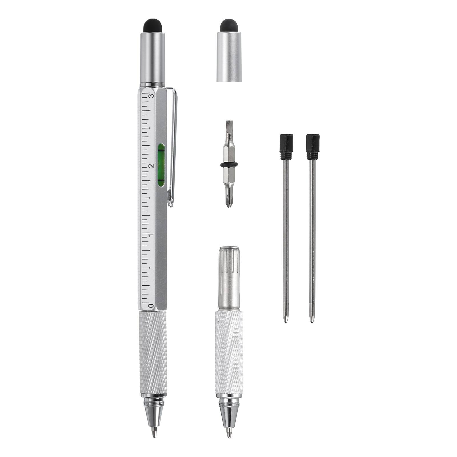 Front. Unique Bargains - 6-in-1 Metal Multitool Tech Pen with Ballpoint, Ruler, Screwdriver, Stylus & Level Gauge - Silver.
