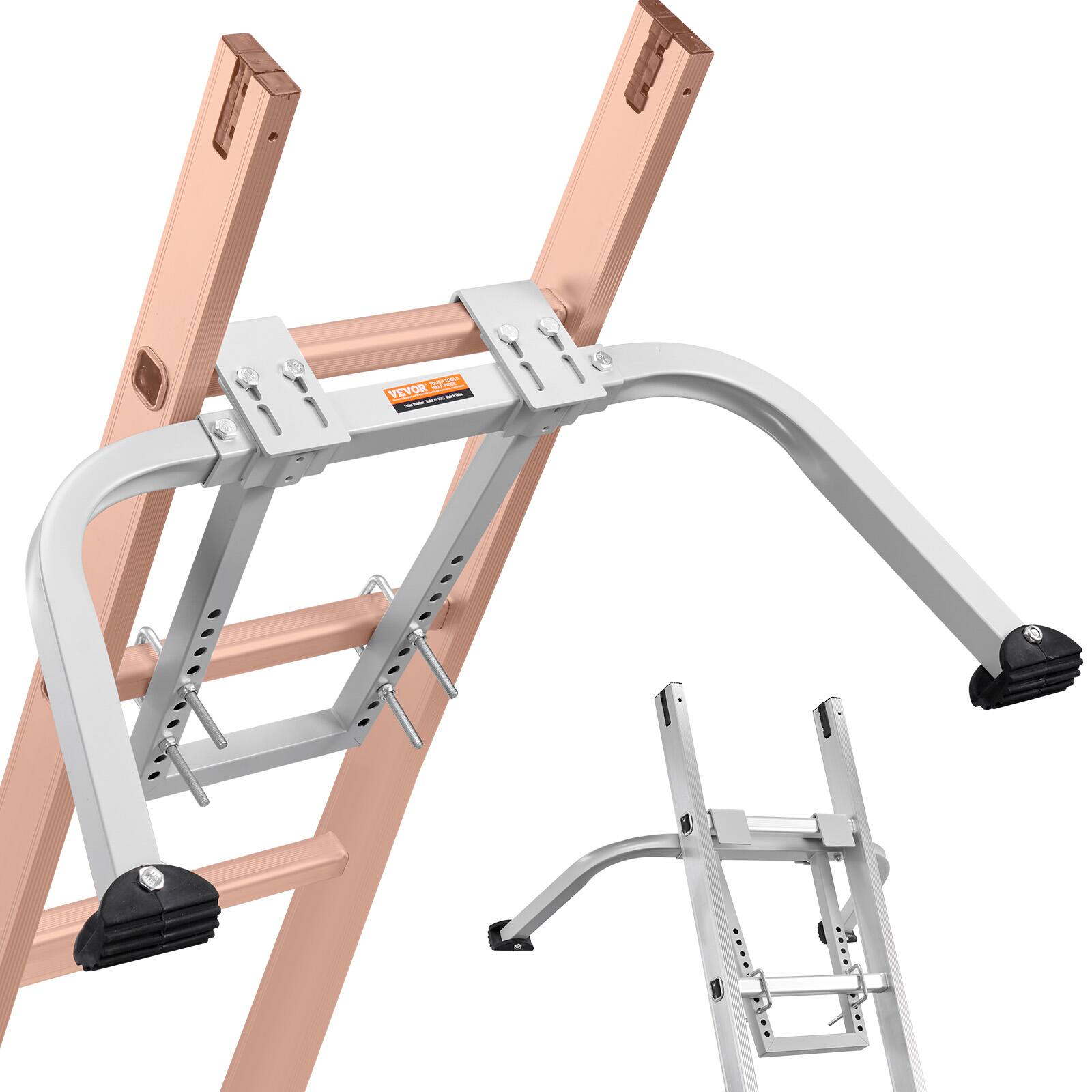 Front. VEVOR - Ladder Stabilizer, Heavy Duty Steel Ladder Roof Hook, Ladder Stabilizer with Wing Span/Wall Extension Accessory - Matte Silver.