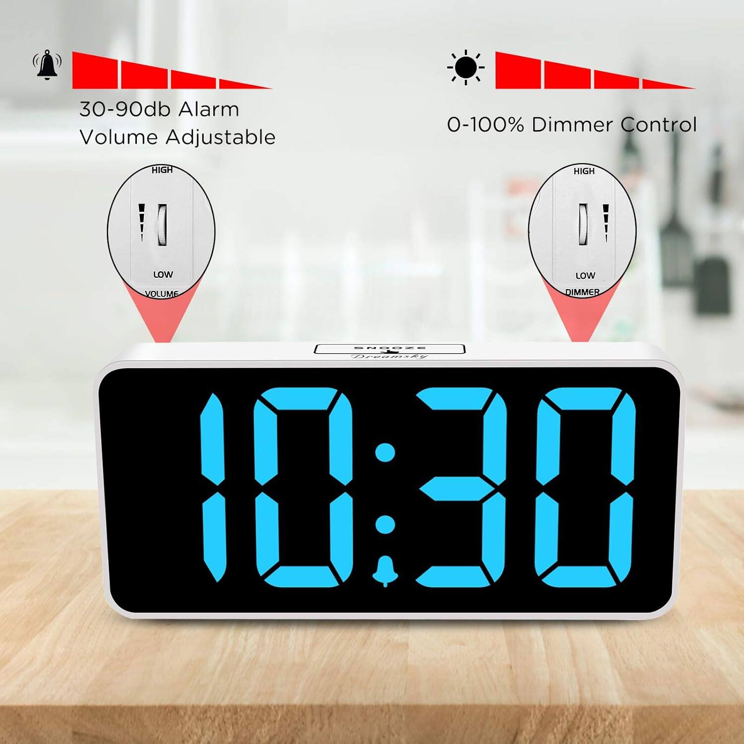 30-90db Alarm Volume Adjustable  
0-100% Dimmer Control  
HIGH HIGH LOW LOW  
VOLUME DIMMER  
4a2  
10:30