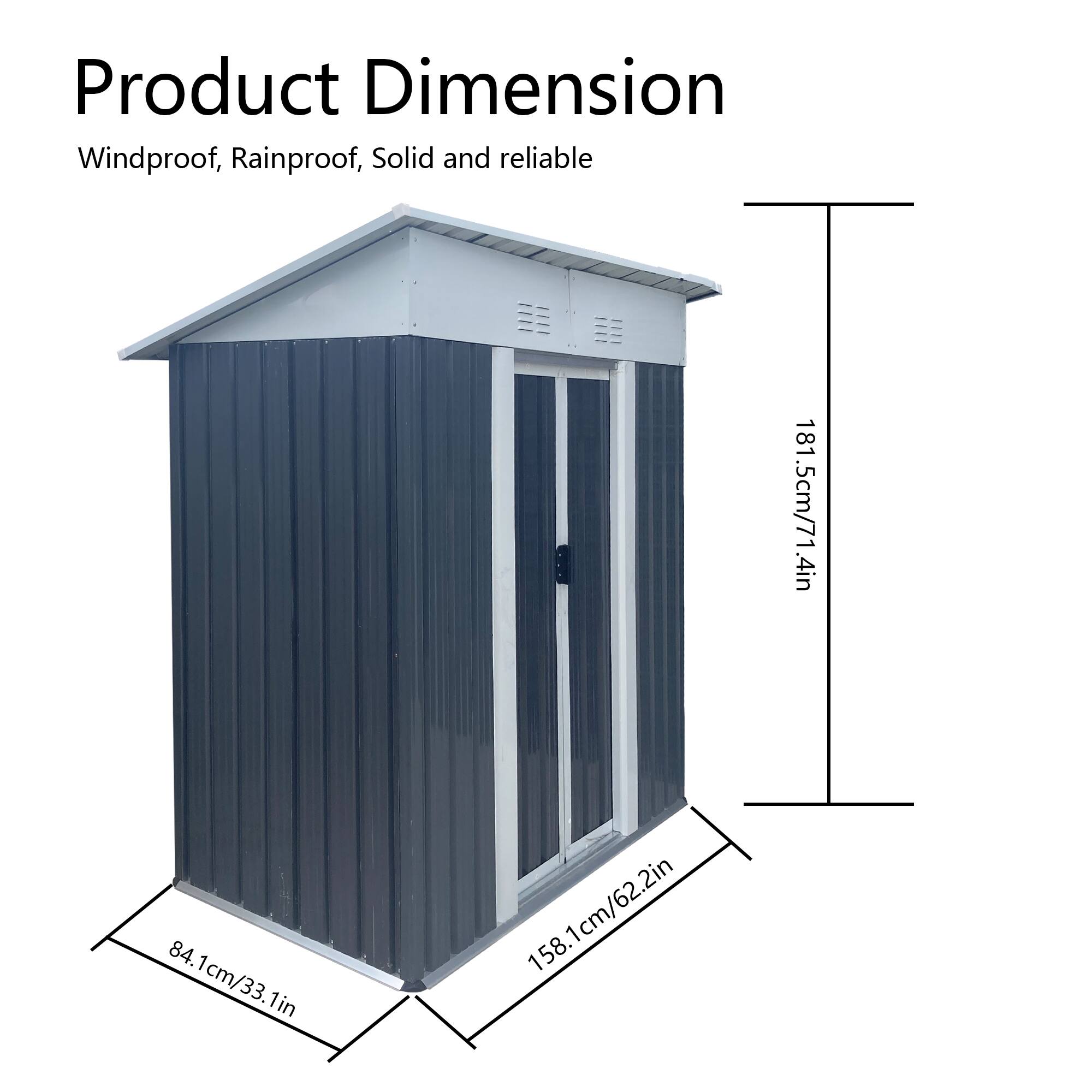 Back. Anysun - 5 x 3 ft Gray Pent Roof Outdoor Metal Storage Shed for Tools, Bikes, and Garden Supplies - Grey.