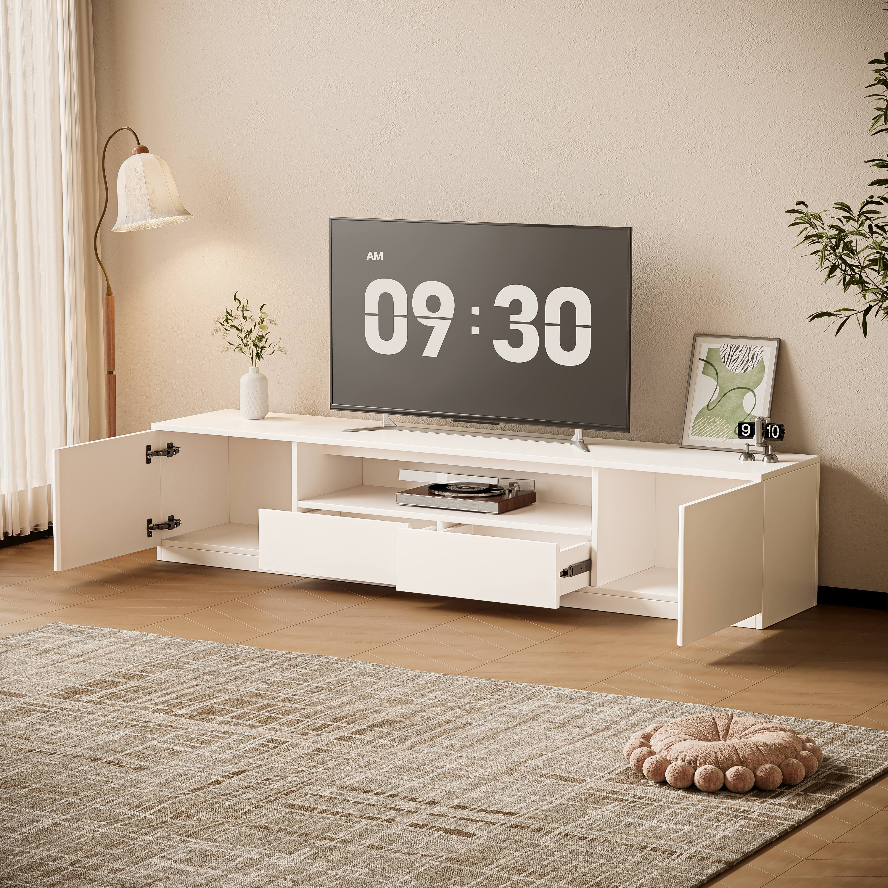 Alt View 2. MSOOB - Modern Media Console Tv Stand For 65/70/75 Inch Tv, Tv Cabinet With Storage Drawers - White.