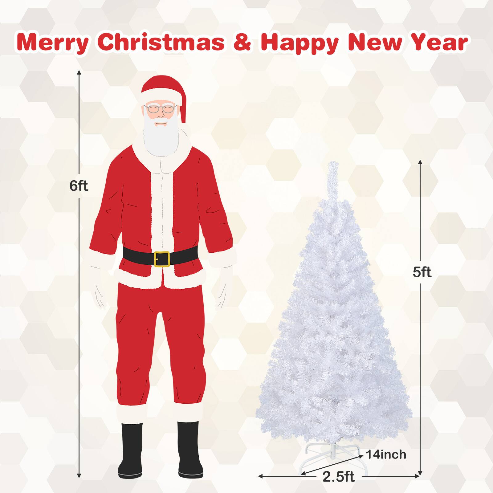 Merry Christmas & Happy New Year 6ft 5ft 14inch 2.5ft